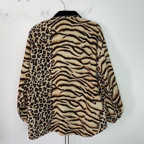 Vintage Womens Tiger Print Reversible Bomber Jacket Sz Large Tan Black Zip Front - Picture 12 of 13